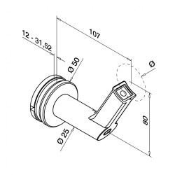 Leuningdrager rond MOD9350 RVS